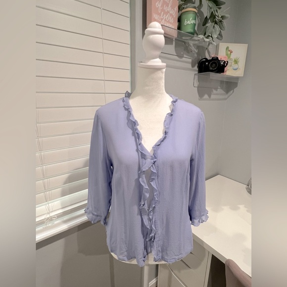 Vintage Christopher & Banks 100% Silk Ruffle Trim‎ Top - Picture 2 of 8